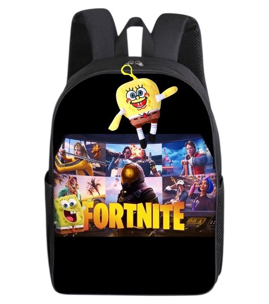 Fortnite SpongeBob Backpack with Attached Keyring - Zip Bag