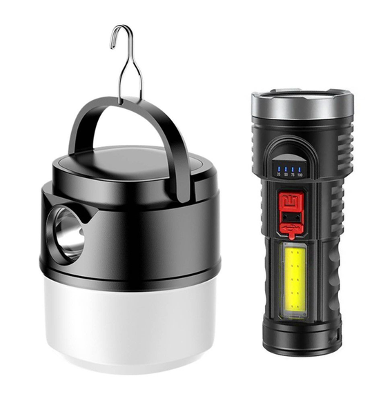 Rechargeable LED Outdoor Solar Camping Light + LED Rechargeable Flashlight