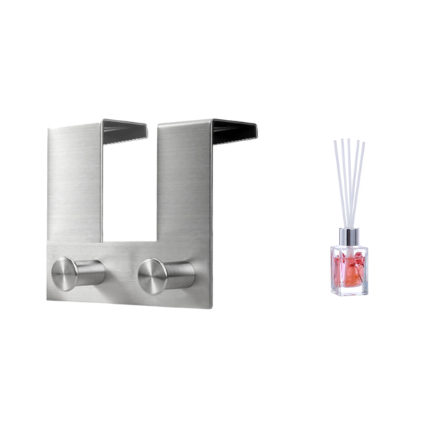 2 Hook Stainless Steel Door Hook with 30ml Reed Aroma Diffuser - 2 Pack