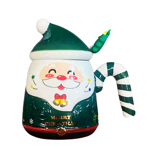 Santa Xmas Ceramic Festive Mugs with Lid and Spoon