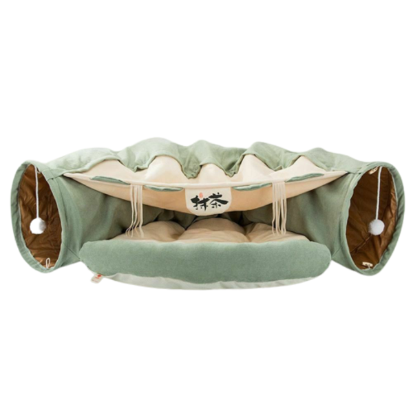 Cat Tunnel Bed 2-in-1 Collapsible Cat Tunnel with Removable Mat Green