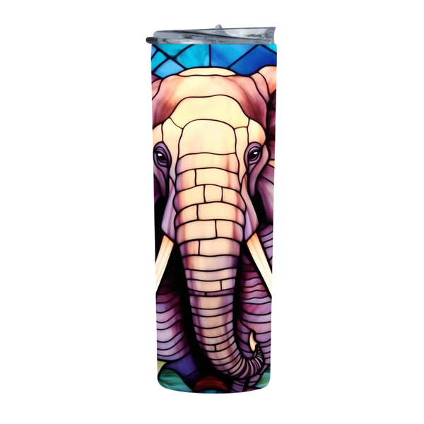 Floral Blue Glass Stained Elephant 9 20 Oz Straight Skinny Tumbler 239