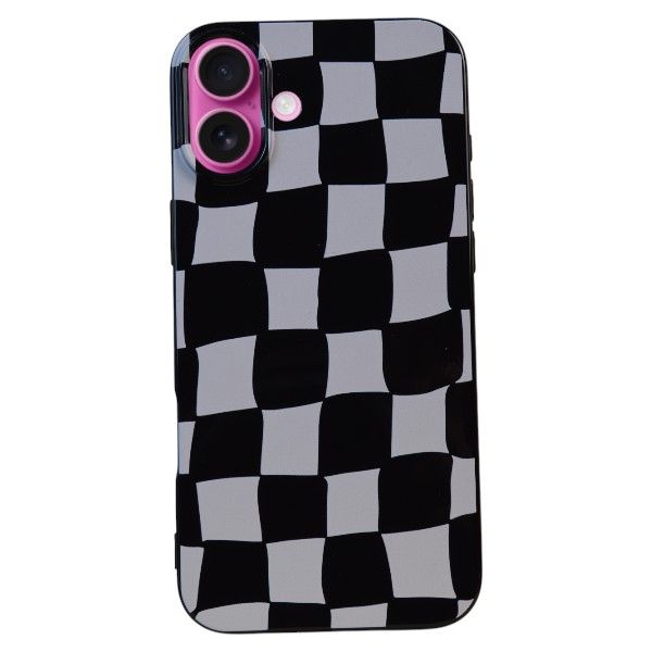 Checkered Phone Case Compatible With Phone 16 Plus - Black &amp; White