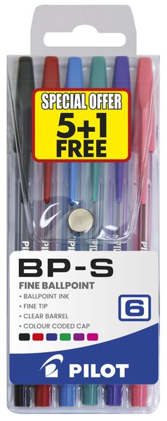 Pilot BP-S Fine Ballpoint Pens - Wallet of 6 Colours