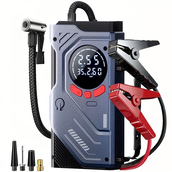 8000mAh Jump Starter with 150PSI Air Compressor, 12V Battery Pack