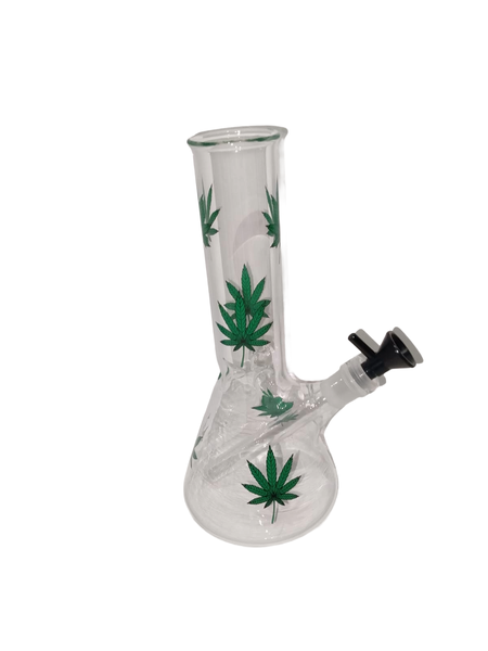 Clear Glass Beaker Bong with Leaf Print Design