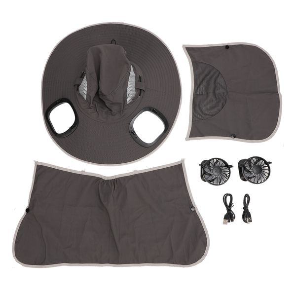 Dark Grey Men's Dual Solar Fan Sun Hat