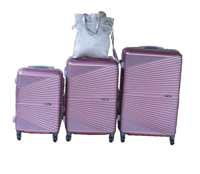 3-Piece ABS Luggage Set with Silver Drawstring Travel Bag - Pink