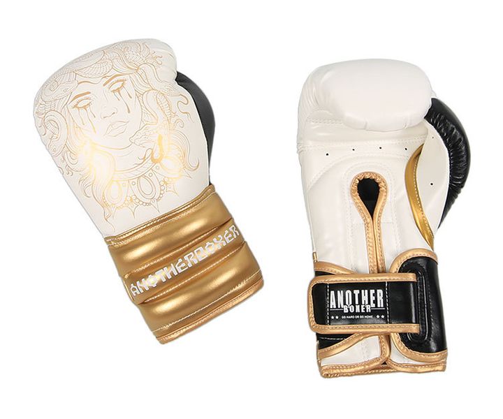 A pair of leather boxing training gloves