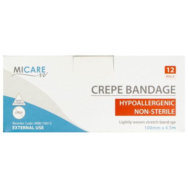 MiCare Crepe Bandages 100mm x 4.5m (12s)