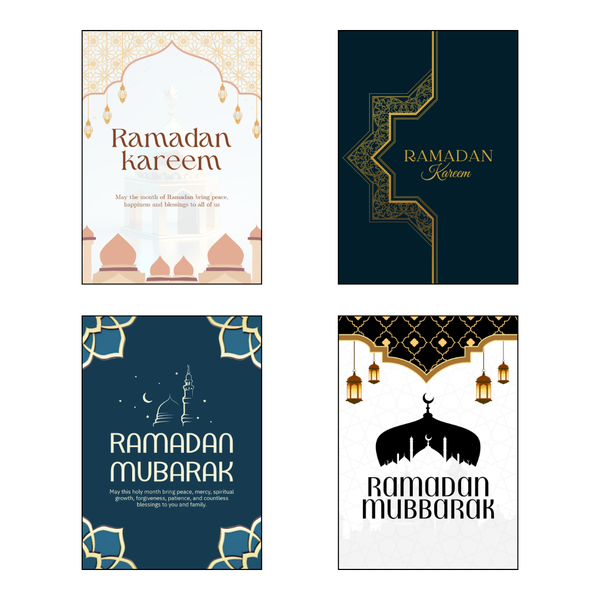 Large Ramadan Greeting Cards - Set of 4 (With Envelopes)