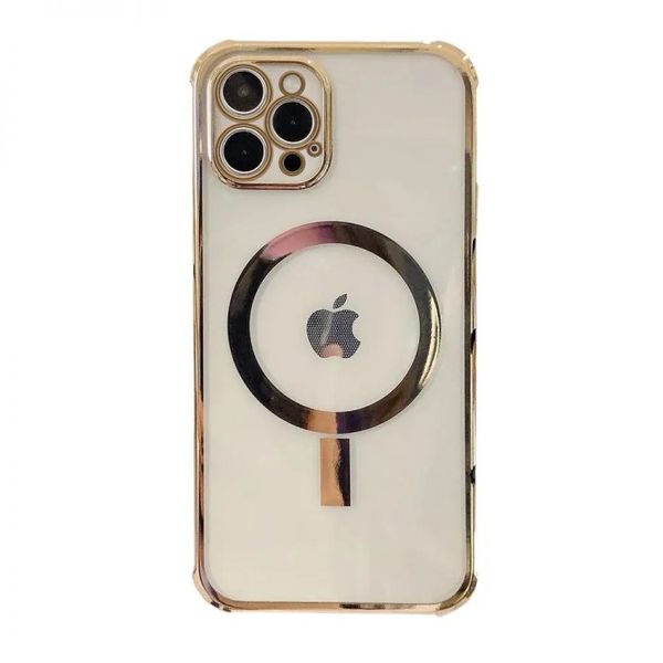 Clear Magsafe Case With Gold Color For Apple iPhone 14 Series