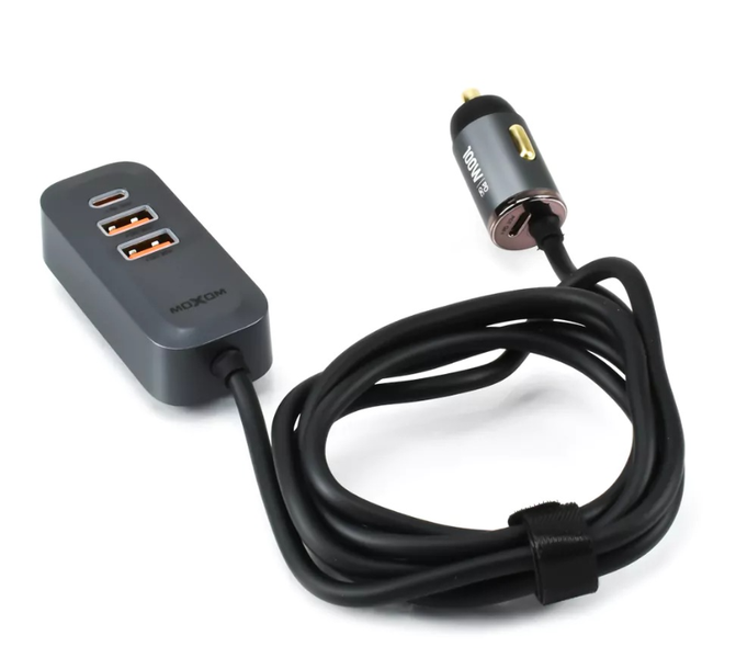 MOXOM 100W 4-Port Car Charger with QC3.0 &amp; PD Fast Charging - Black