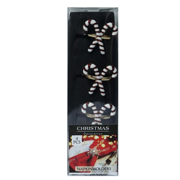 Candy Cane Napkin Ring - Red &amp; White Zinc, Festive Holiday Accent