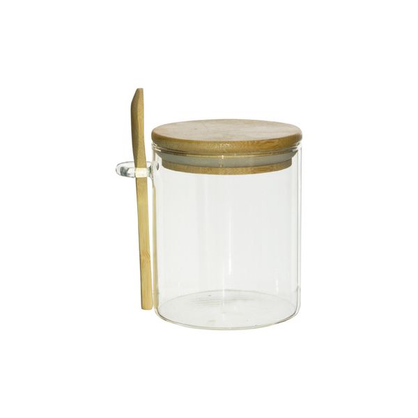 Glass Jars With Bamboo Lids &amp; Spoons