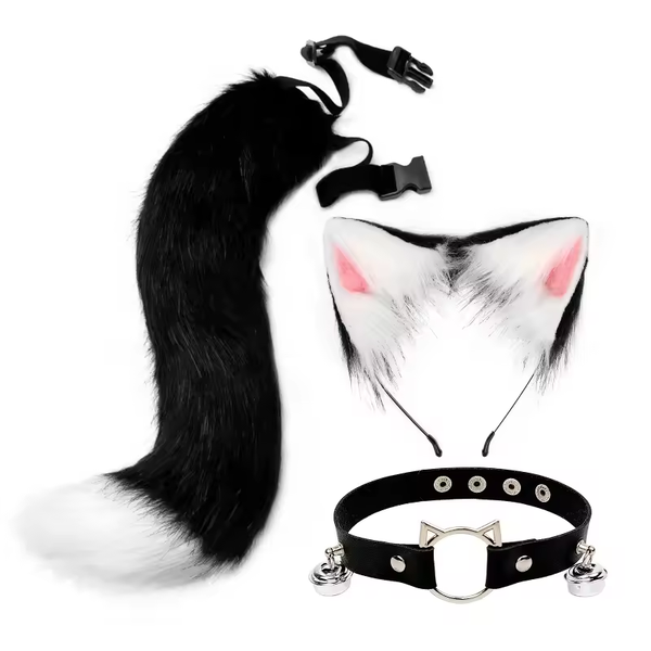 Cosplay Accessories with Cat Ears, Tail, Leather Choker for Party