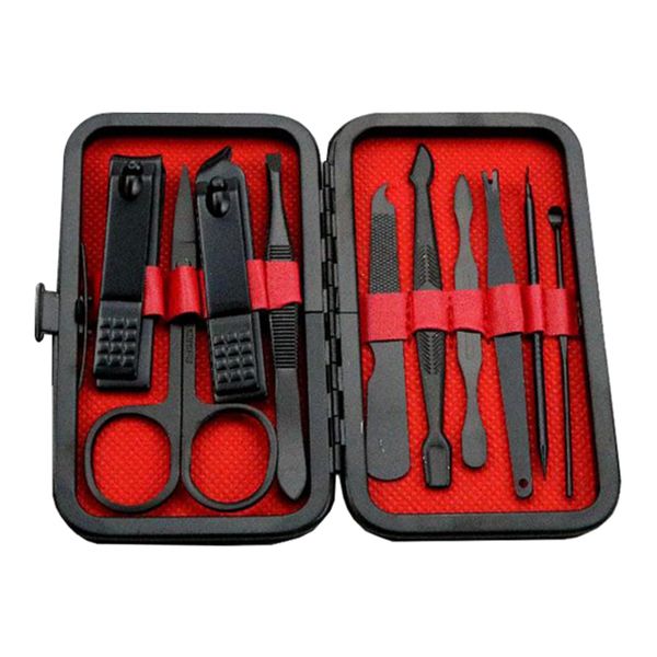 Black Manicure Pedicure Nail Clipper Kit - 10 Piece Set