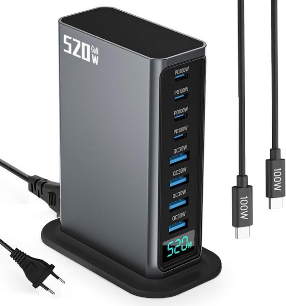 520W USB Charger Block 8 Ports Fast Charging Laptop Desktop Charger Adapter