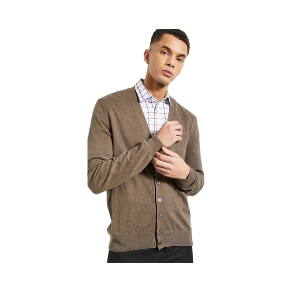 Polo Mens Long Sleeve Plain Cardigan - Chocolate