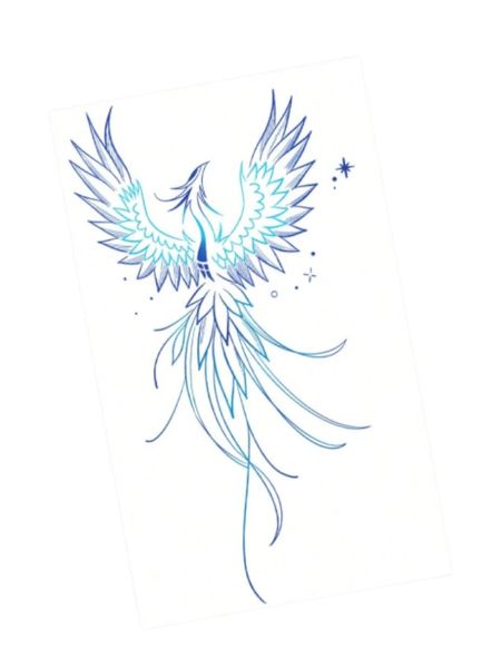 1 Piece - Intertwined Floral Phoenix Design Temporary Tattoo - Blue