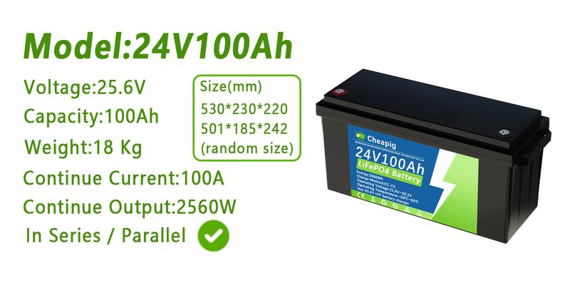 New LiFePO4 Lithium Battery 24V 100Ah with LCD for RV Boat Camping Car