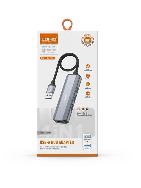 LDNIO USB-A to 4x USB 3.0 Hub - High-Speed Multiport Adapter (1.2M)