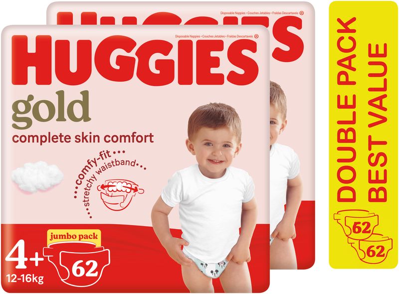 Huggies Gold Nappies Size 4+ 124's 2 x Jumbo Packs