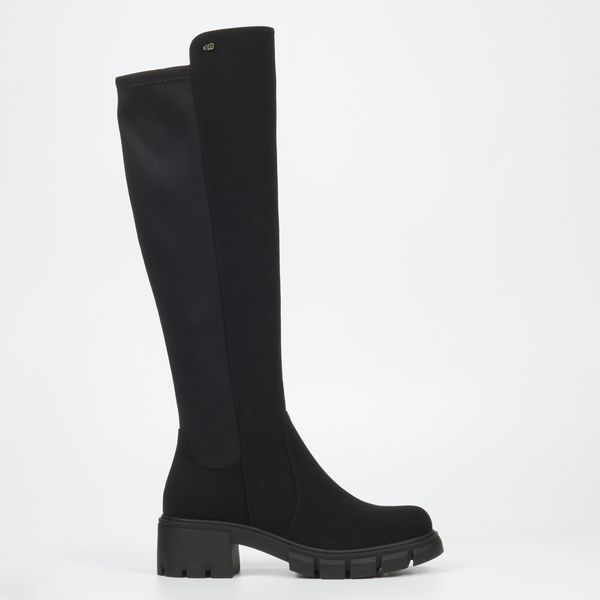 Women Black Round Toe Tpr Sole Boots image
