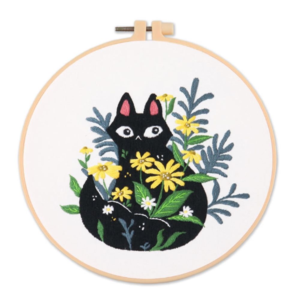 Black cat floral pattern diy cross stitch embroidery kit  buy online