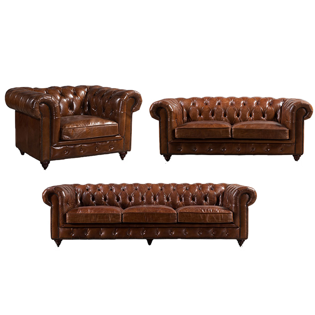 Remington Leather Chesterfield Sofa Group, 54% OFF