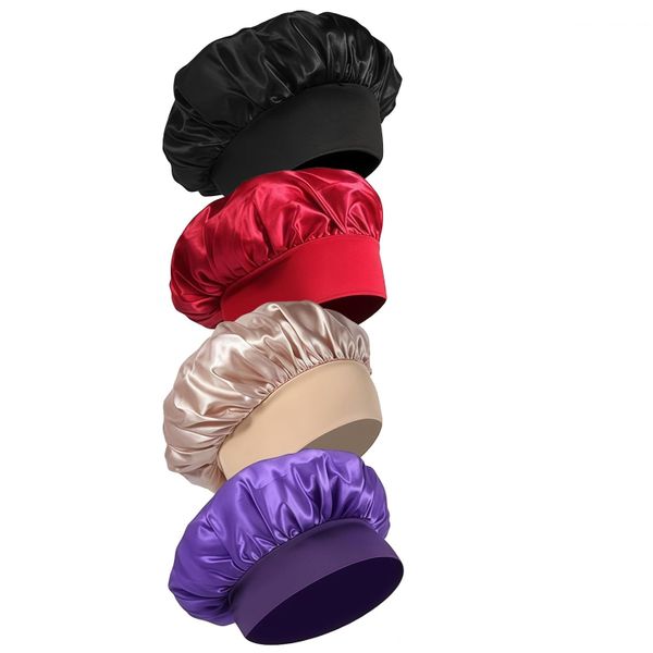Satin Bonnet, Hair Bonnet, 4 Pack Silk Sleep Cap Elastic Wide Band