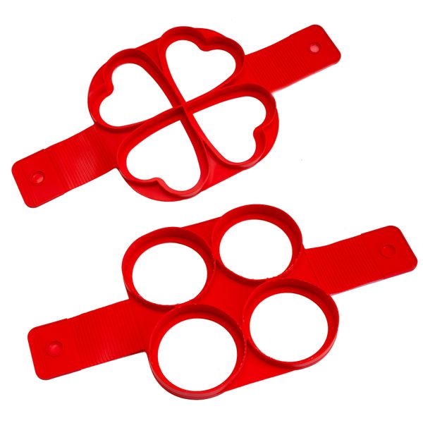 Silicone Round &amp; Heart shaped Pancake Mould - Pack of 2