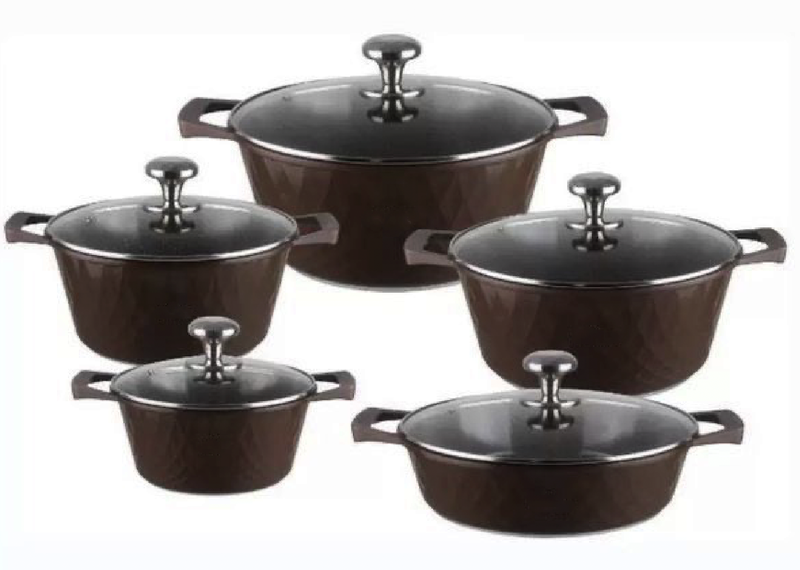 Brown Aluminum Non-Stick 10 Piece Cookware Set