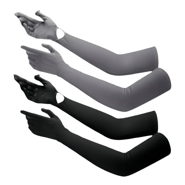 2 Pairs Touchscreen Sun Gloves Long Arm Uv Protection For Driving Cycling
