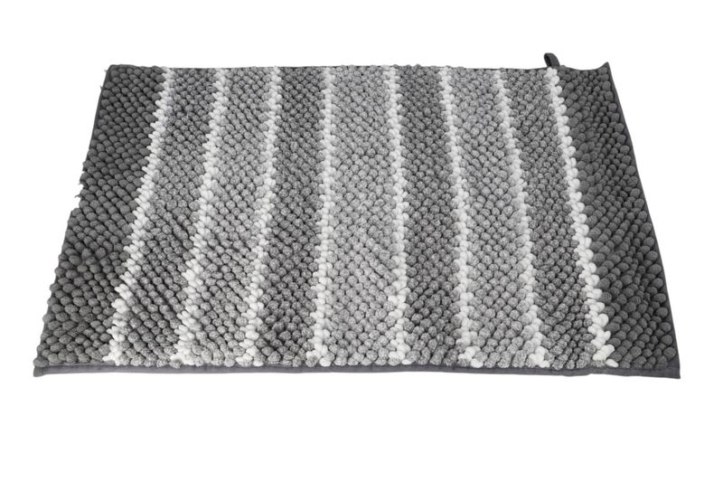 White and Grey Polyestetr Rectangular Bath Mat 45cm x 75cm Set of 2