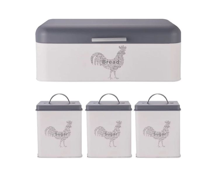 Rooster Range Flat Lid Capsule Bread Bin with Canister Set -3 Pieces