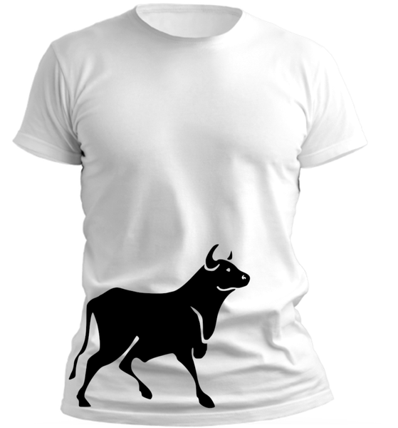 PepperSt Men's White T-Shirt - Black Cow Bull