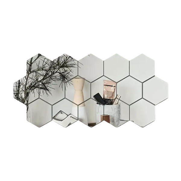 16 Piece Small Hexagon Mirror Tiles Décor - Self Adhesive