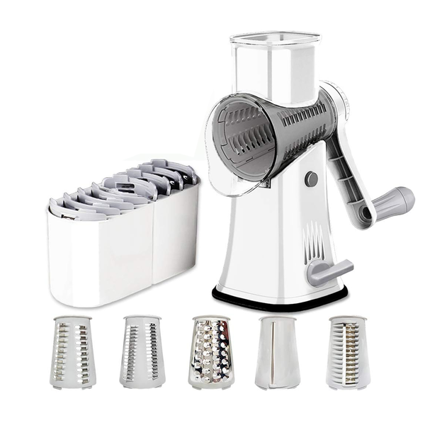 5in1 Rotary Vegetable Cutter Cheese Grater 10 Blades Manual Food Processor