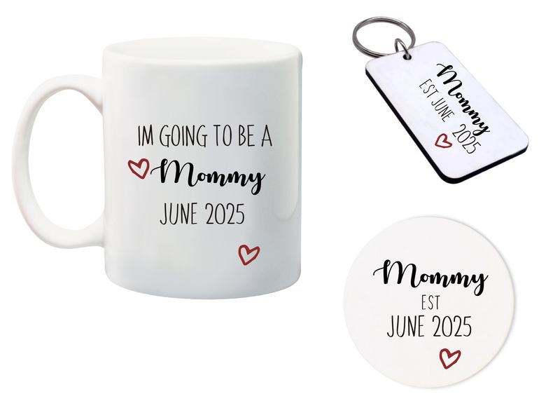 I'm going to be a Mommy June 2025 Mug, Glass Coaster&amp; keyring gift Combo