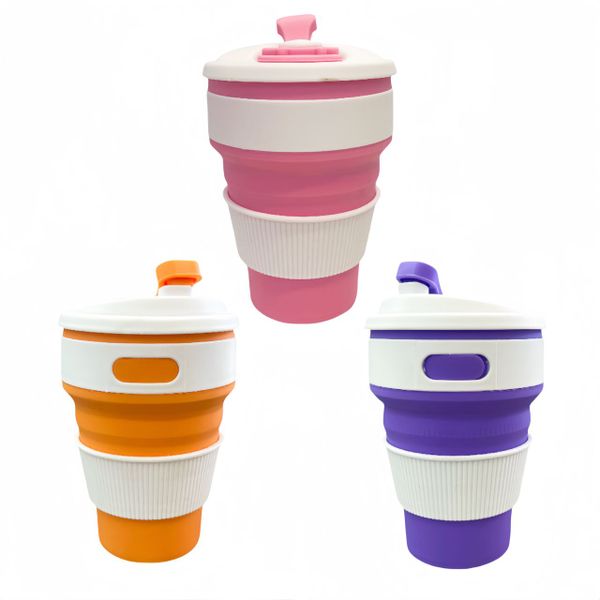 Silicone Collapsible Travel Cup Foldbale Cup with Lid 350ml