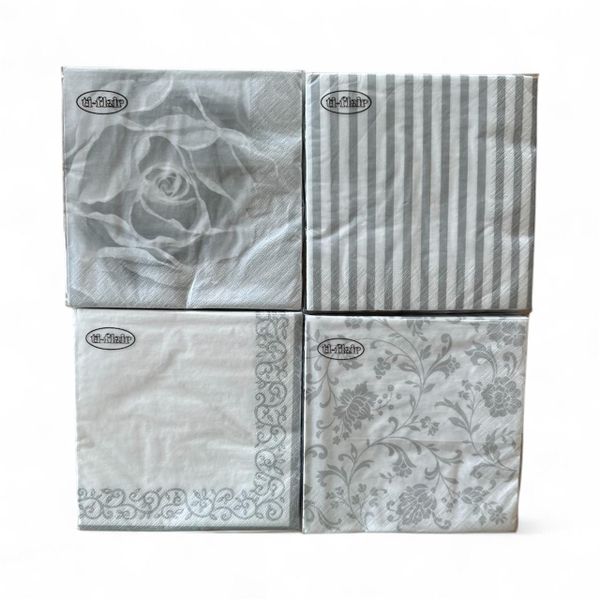Silver and White Serviettes - 4 Packs of 20 PCS Each
