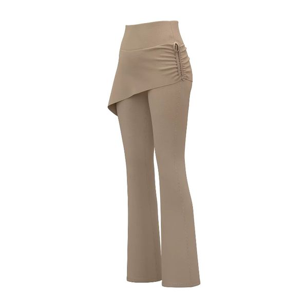 Women's High-Waist Wrinkled Flared Skirt Pants - Cocoa