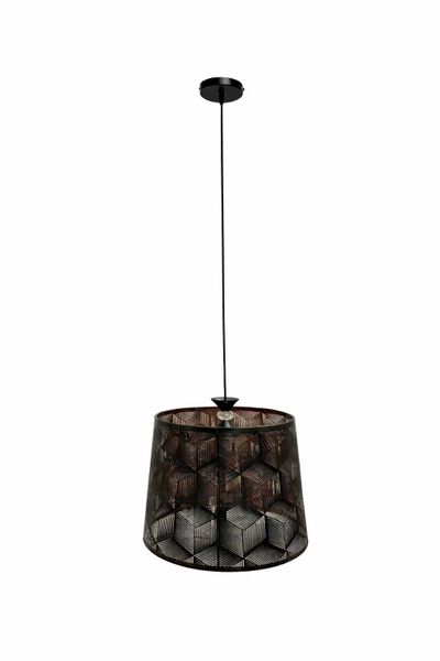 Modern Geometric Metal Pendant Light - Black + Gold Mesh