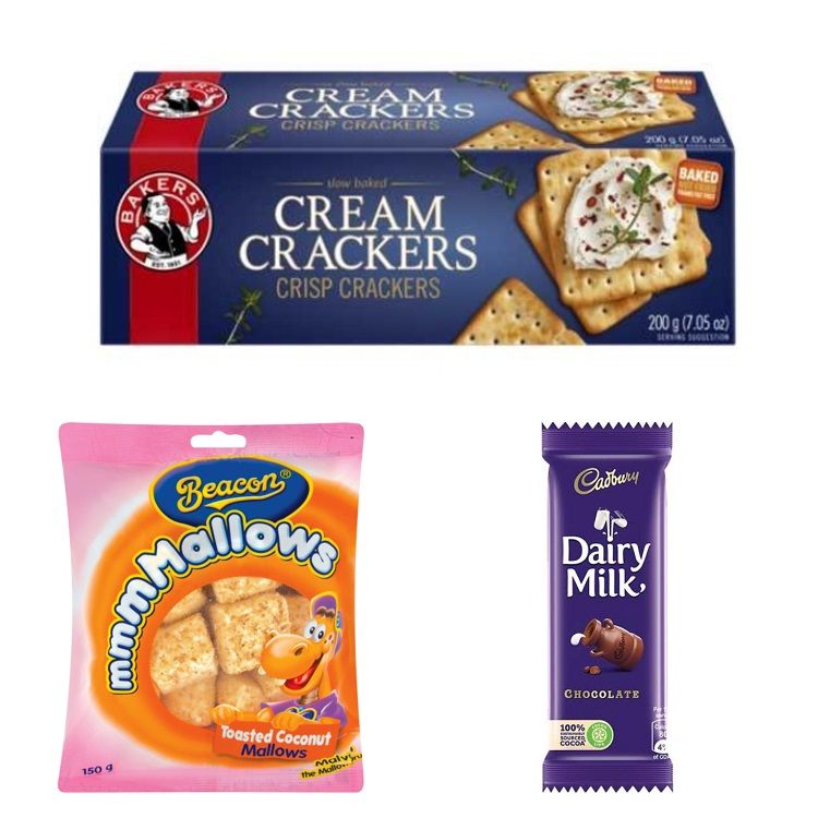 Bakers Cream Crackers + Toasted Coconut Marshmallows + Dairy Milk