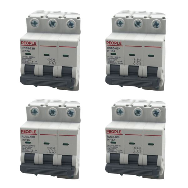 PEOPLE RDB5-63H C16 3P Miniature Circuit Breaker 16A - 4 Pack