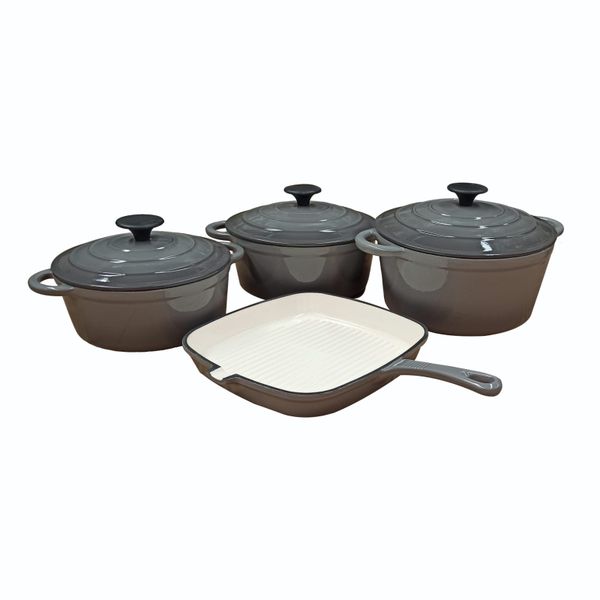 Rainbow 7 Piece Enamel Cast Iron Cookware Pot Set - Grey