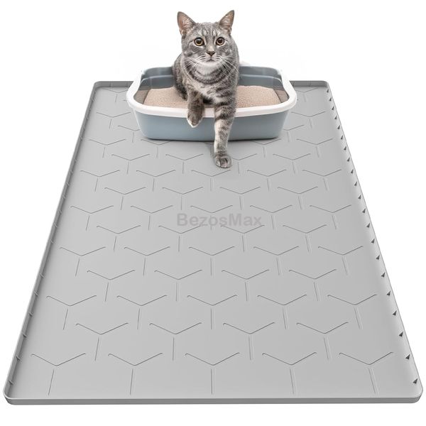 BezosMax Large Cat Litter Mat, 86 x 55cm Waterproof Silicone Trapping Pad