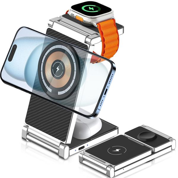 3 in 1 Foldable Magnetic 15W Fast Wireless Charging Stand Station