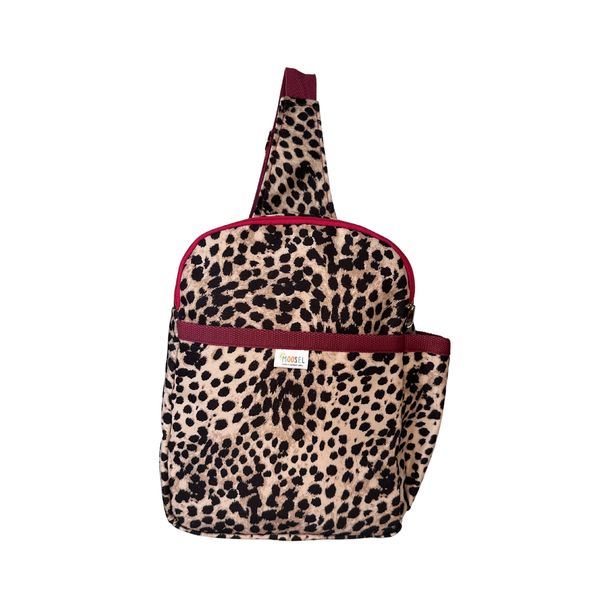 Leopard Print Brown Kids Sling Crossbody Backpack